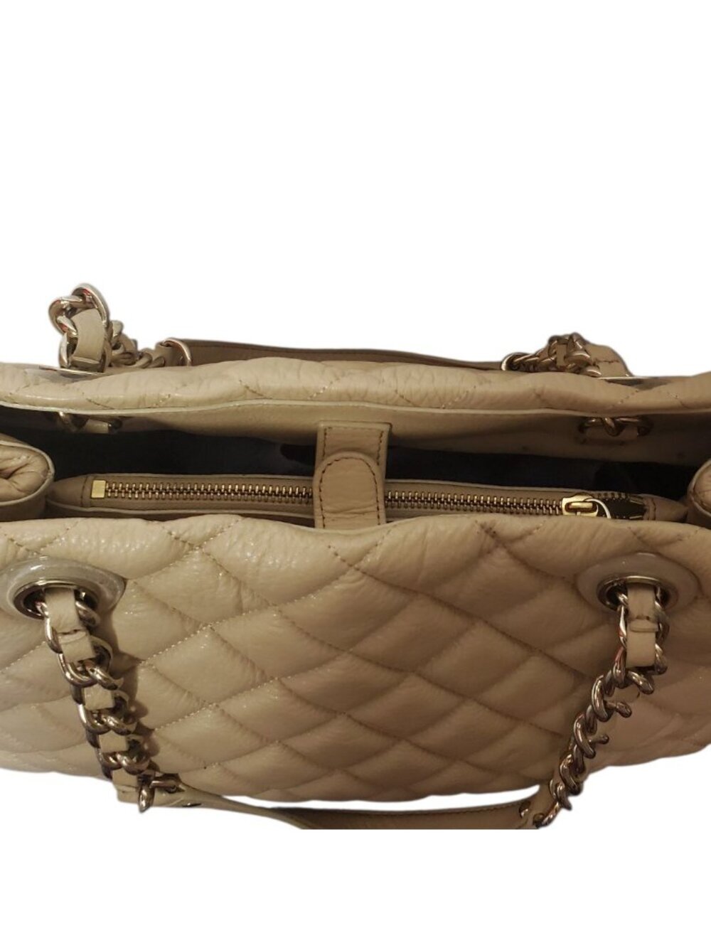 Kate Spade Georgina Quilted Leather W/Chain Link Strap Tote Bag W/Multiple Cream - Picture 11 of 16